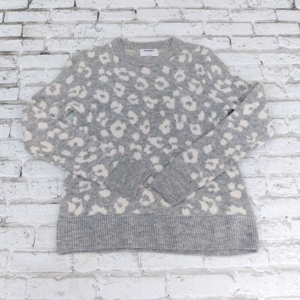 Old Navy Sweater Womens Small Gray Animal Print Long Sleeve Crew Neck Pullover